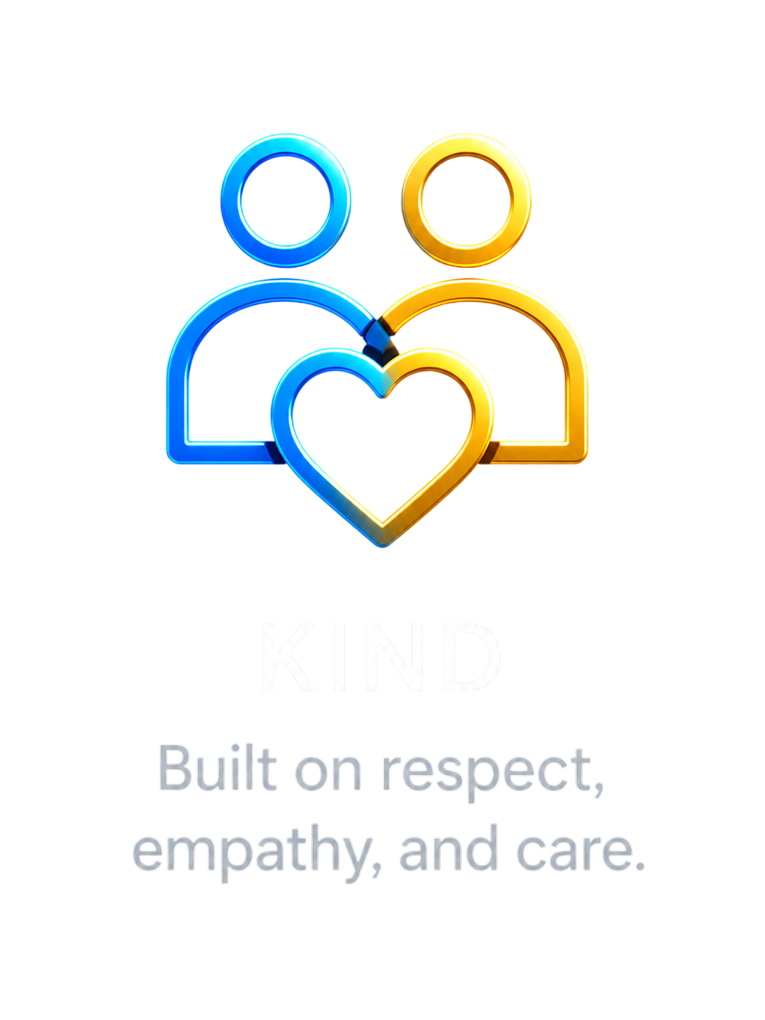 Kind principle icon: two blue and gold figures behind a shared heart