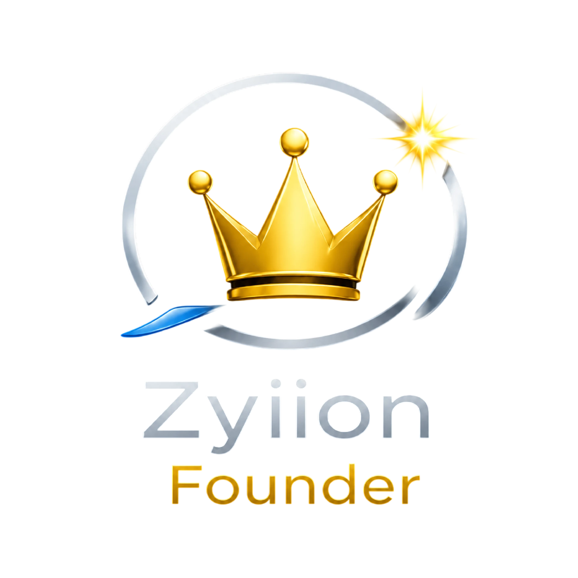 Zyiion Founder logo: a gold crown inside a silver ring with a gold spark